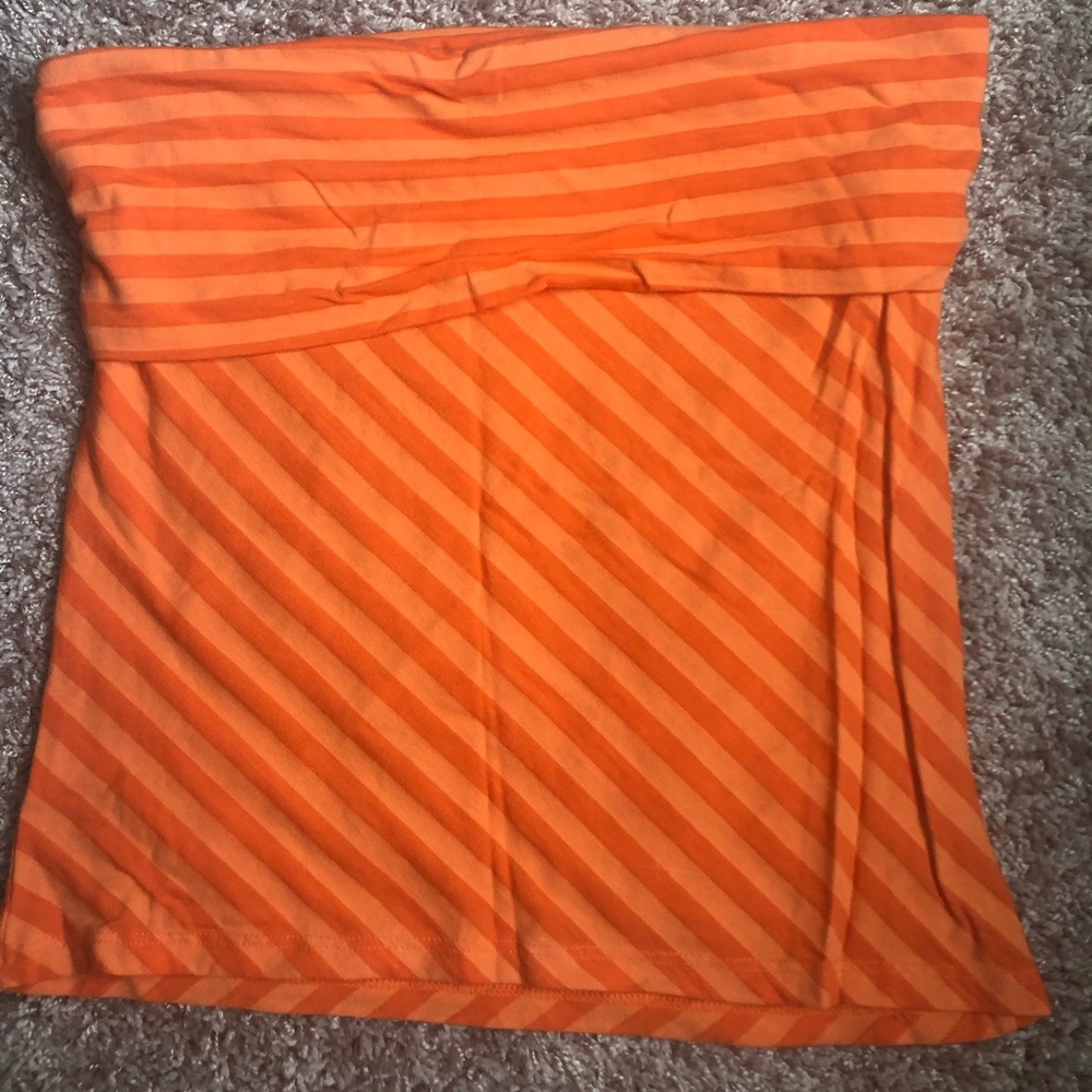 Orange striped strapless top